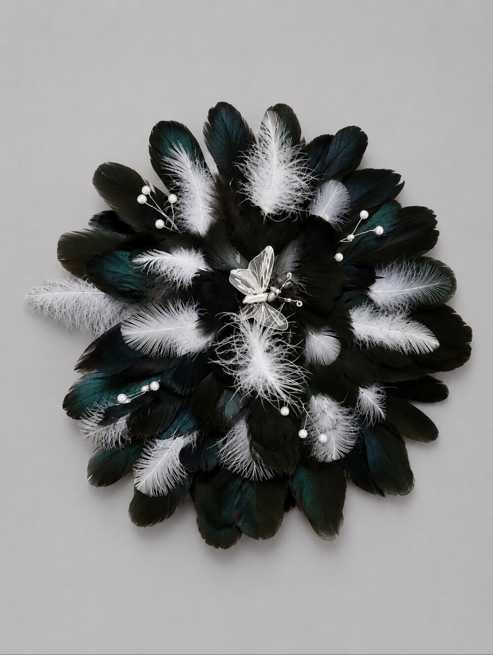 HANDMADE Muscovy Feather Jewel Butterfly Formal Bridal Boquet FIRM PRICE